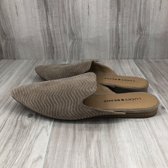 Lucky Brand Mule Flats Womens 6.5M Brynnuh Taupe Suede Slip On Shoes - Picture 2 of 11